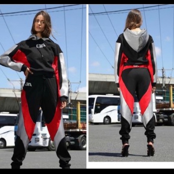 I.AM.GIA Sabrina Jogger Track Reflective Pant in Black Red Sz L - Picture 1 of 16